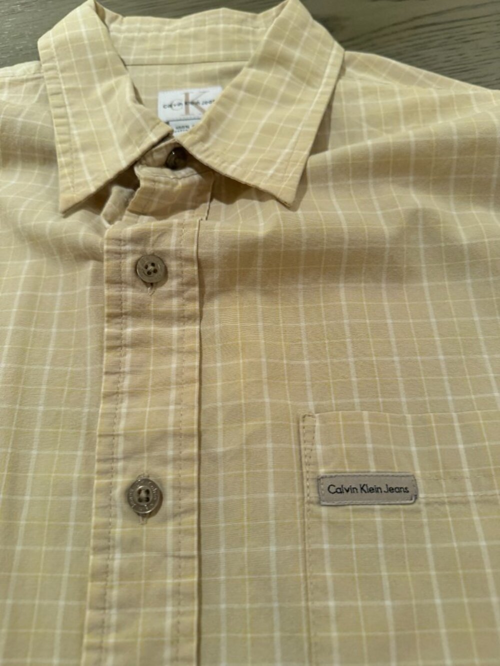 Calvin Klein Short Sleeve Tan Dress Shirt Tan Medium